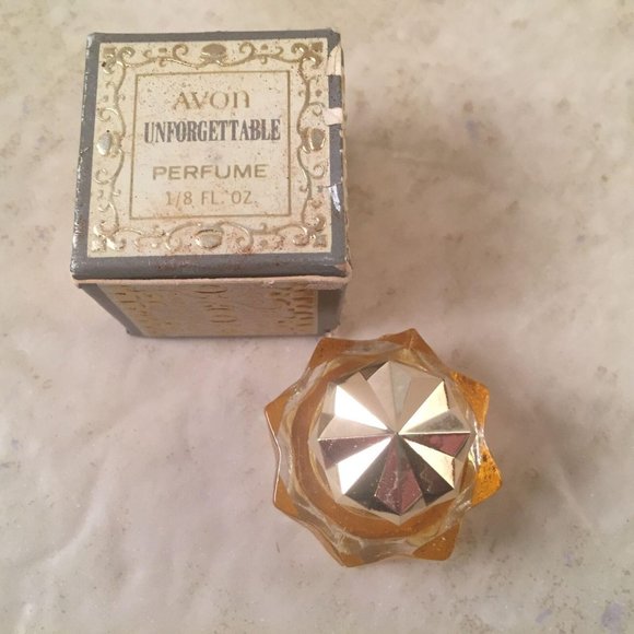 Avon UNFORGETTABLE 1/8 oz Perfume Faceted TINY Petite Bottle in Box Full New Old - Picture 3 of 7